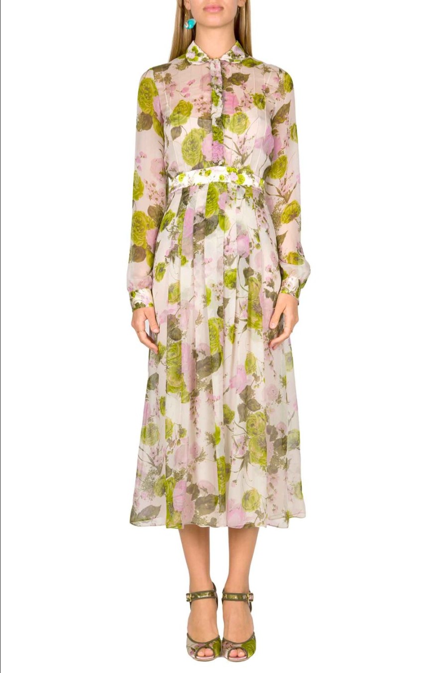 Dresses | Luisa Beccaria Blooming Roses Printed Chiffon Midi Dress