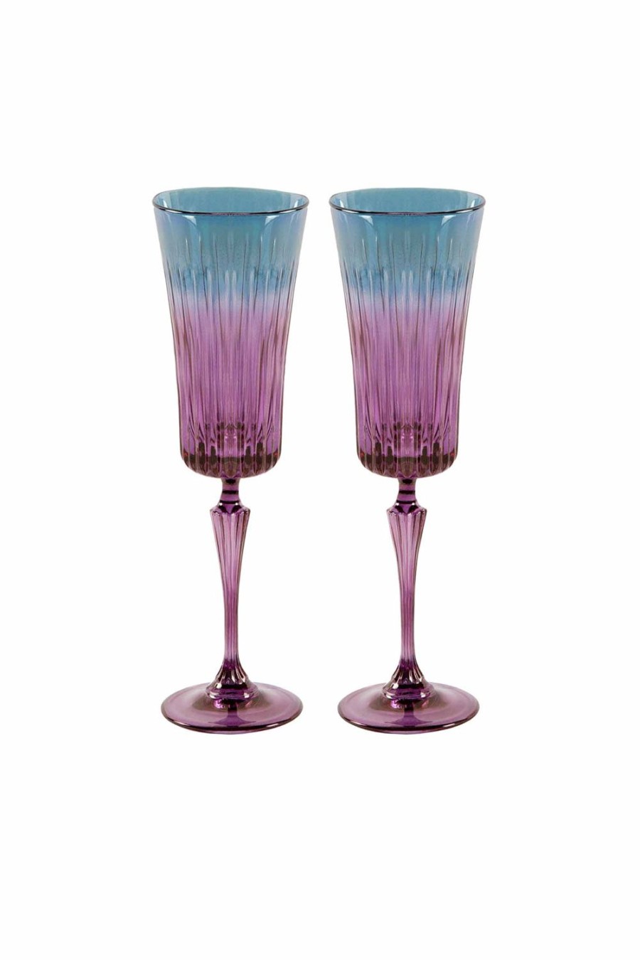 Flute | Luisa Beccaria Shade Purple To Blue Set Of Two Domina Flute Glass