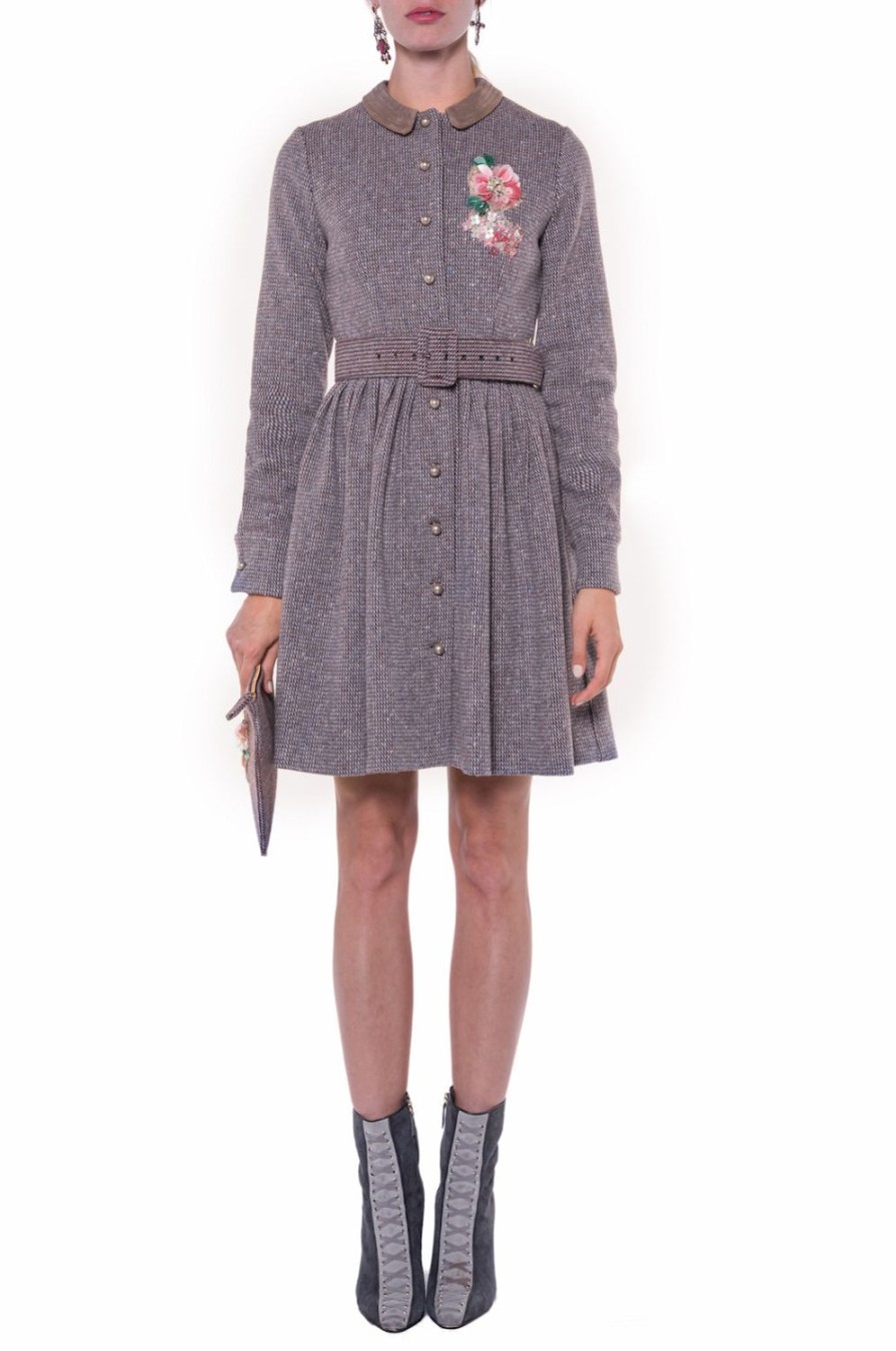 Dresses | Luisa Beccaria Long Sleeves Tweed Dress With Embroidery