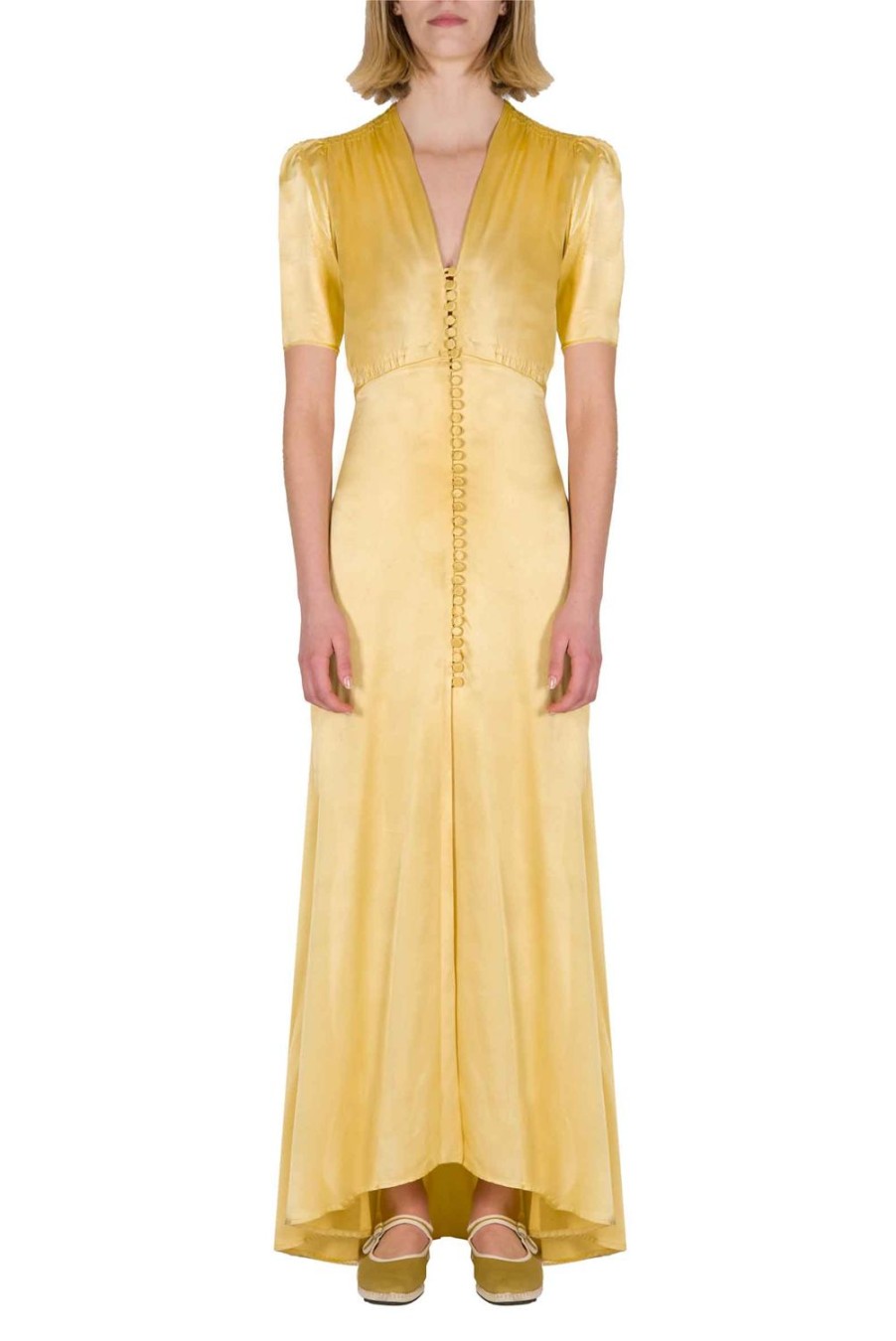 Dresses | Luisa Beccaria Yellow Silk Bottoncino Dress