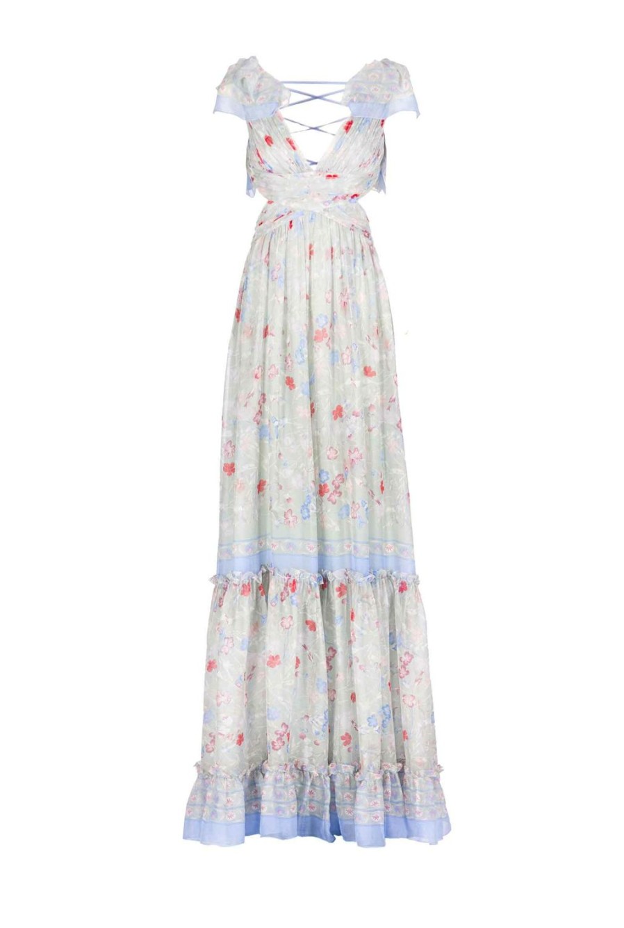 Dresses | Luisa Beccaria Printed Chiffon Open Back Dress In Gilly Flowers