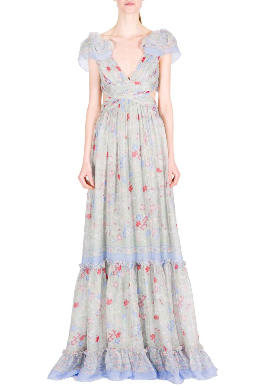 Dresses | Luisa Beccaria Printed Chiffon Open Back Dress In Gilly Flowers