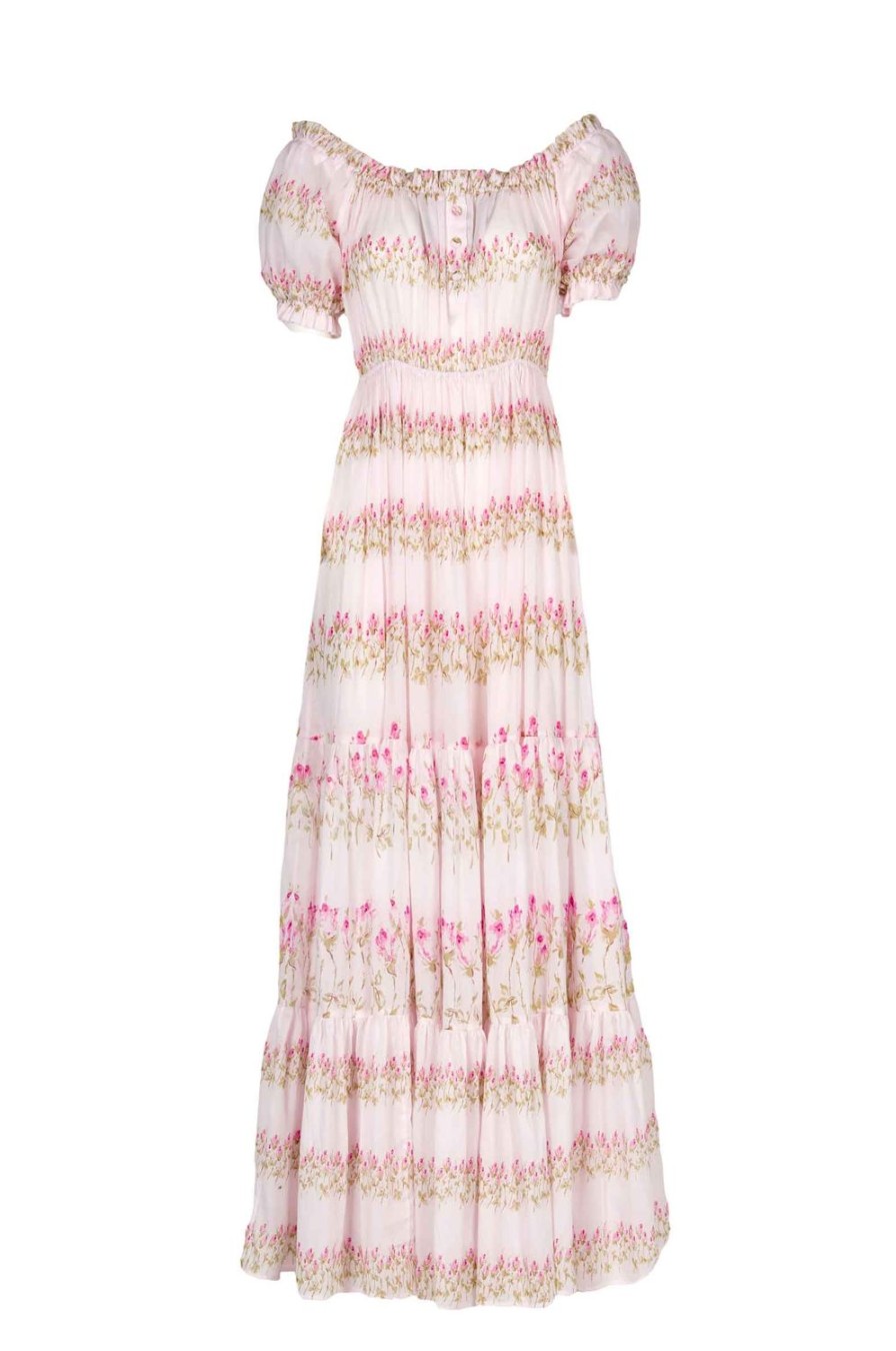 Dresses | Luisa Beccaria Flowery Striped Off-Shoulder Dress