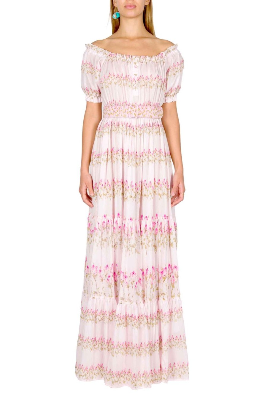 Dresses | Luisa Beccaria Flowery Striped Off-Shoulder Dress