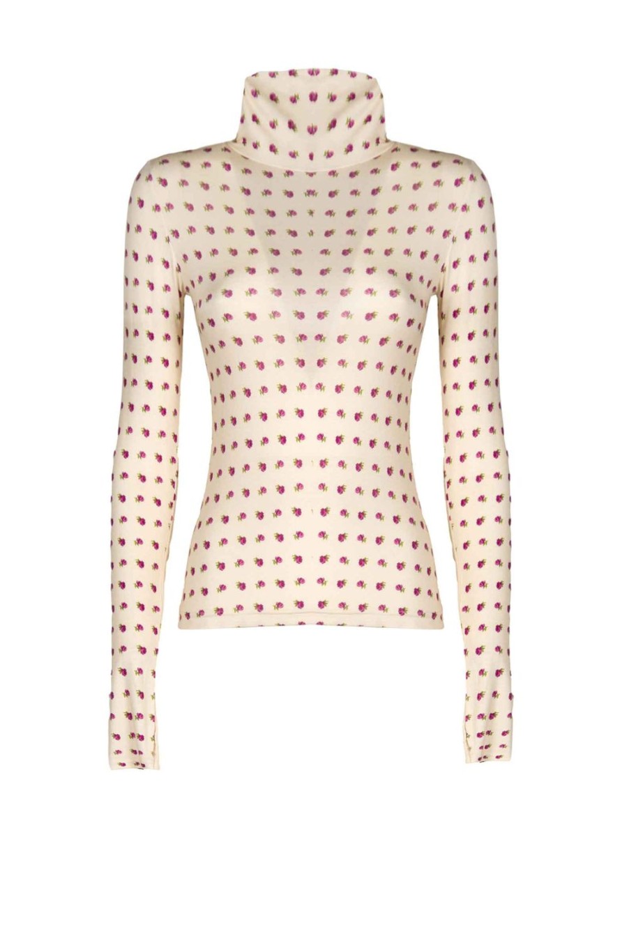 Tops & Blouses | Luisa Beccaria Vintage Buds Printed Beige Turtleneck