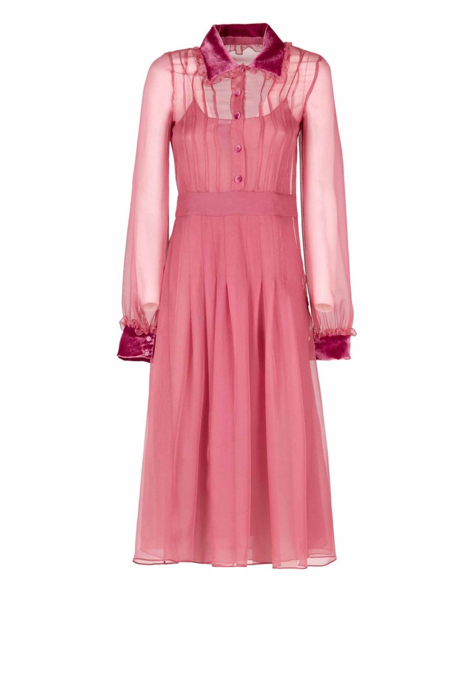 Dresses | Luisa Beccaria Chiffon Dress With Velvet Trimming