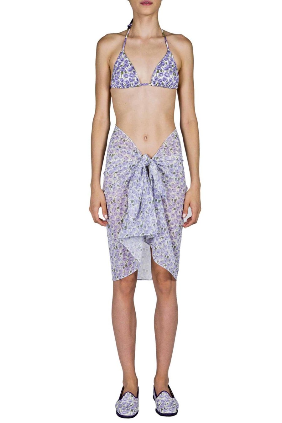 Swimwear | Luisa Beccaria Micro Poppies Lilac Printed Short Pareo