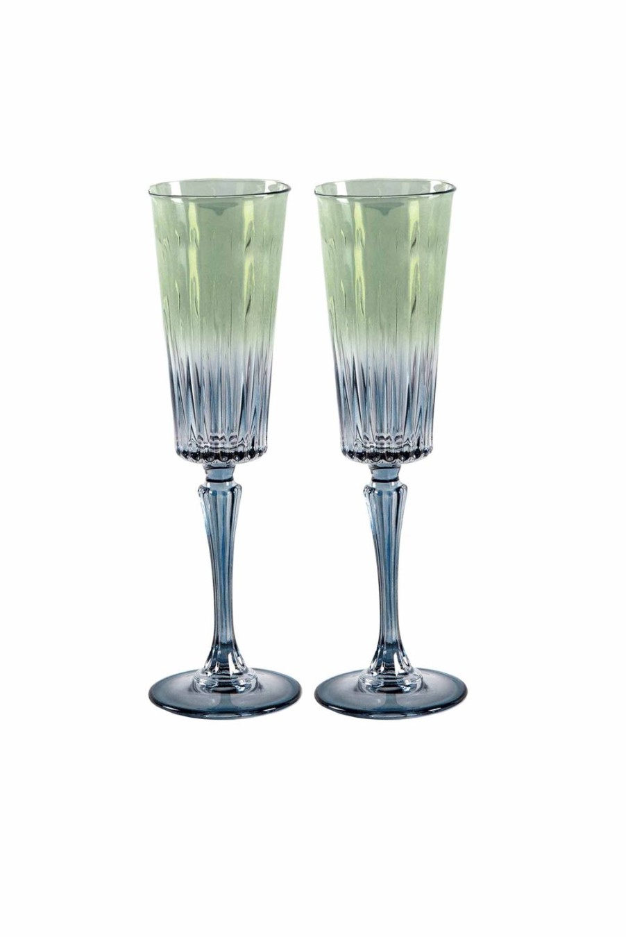 Flute | Luisa Beccaria Shade Blue To Green Set Of Two Domina Flute Glass