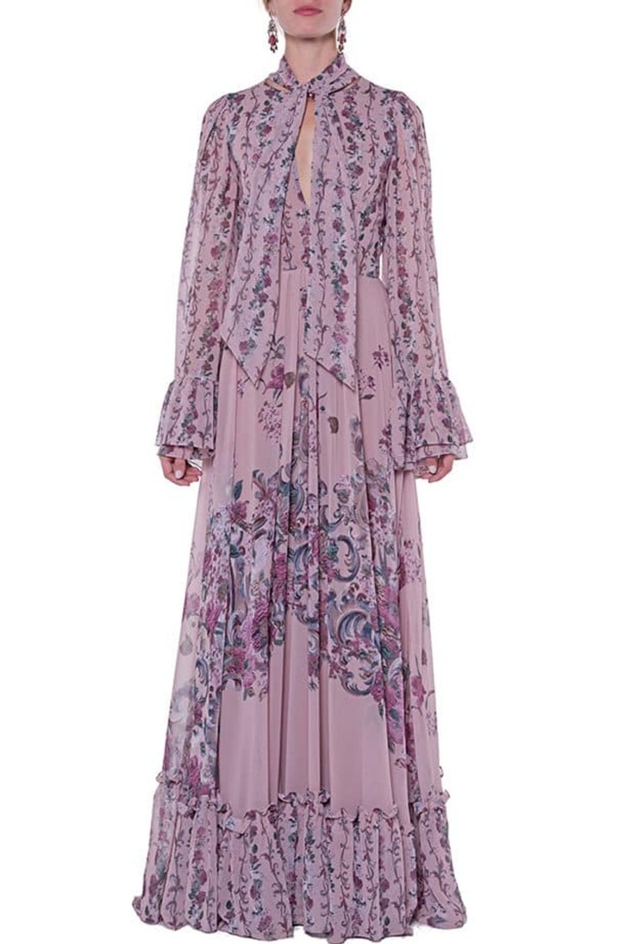 Dresses | Luisa Beccaria Georgette Printed Flowers Dress