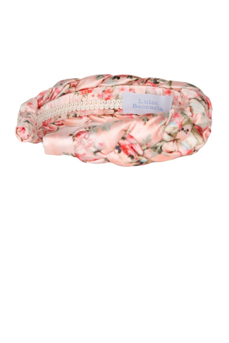 Headband | Luisa Beccaria Pink Shiny Satin Roses Buds Braided Power Hairband