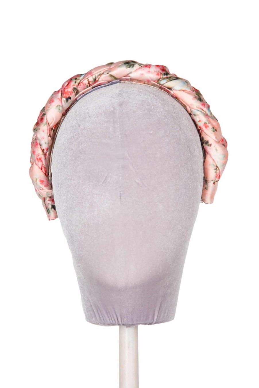 Headband | Luisa Beccaria Pink Shiny Satin Roses Buds Braided Power Hairband