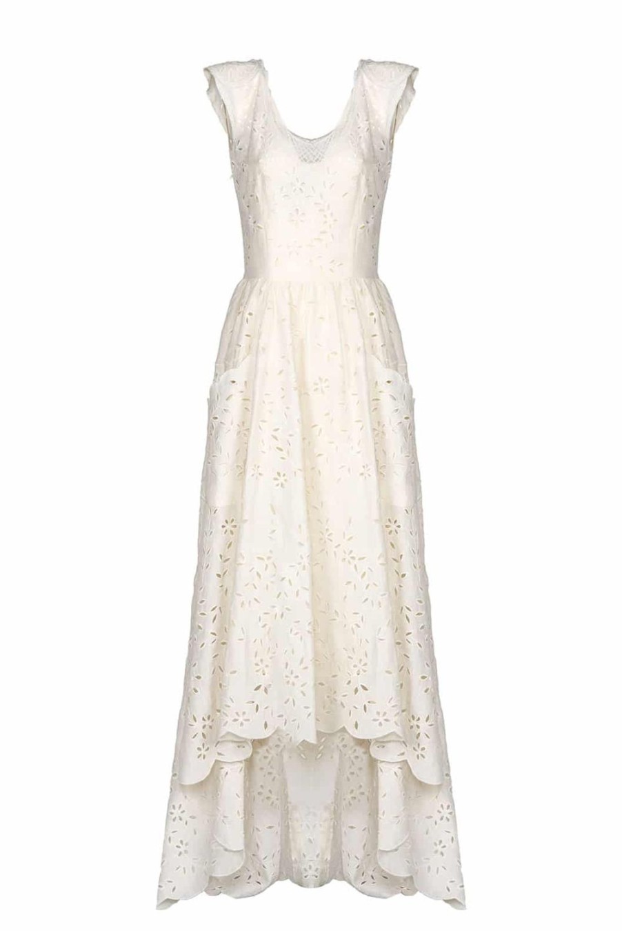 Dresses | Luisa Beccaria Asymmetric Embroidered Eyelet Cream Cotton Midi Dress