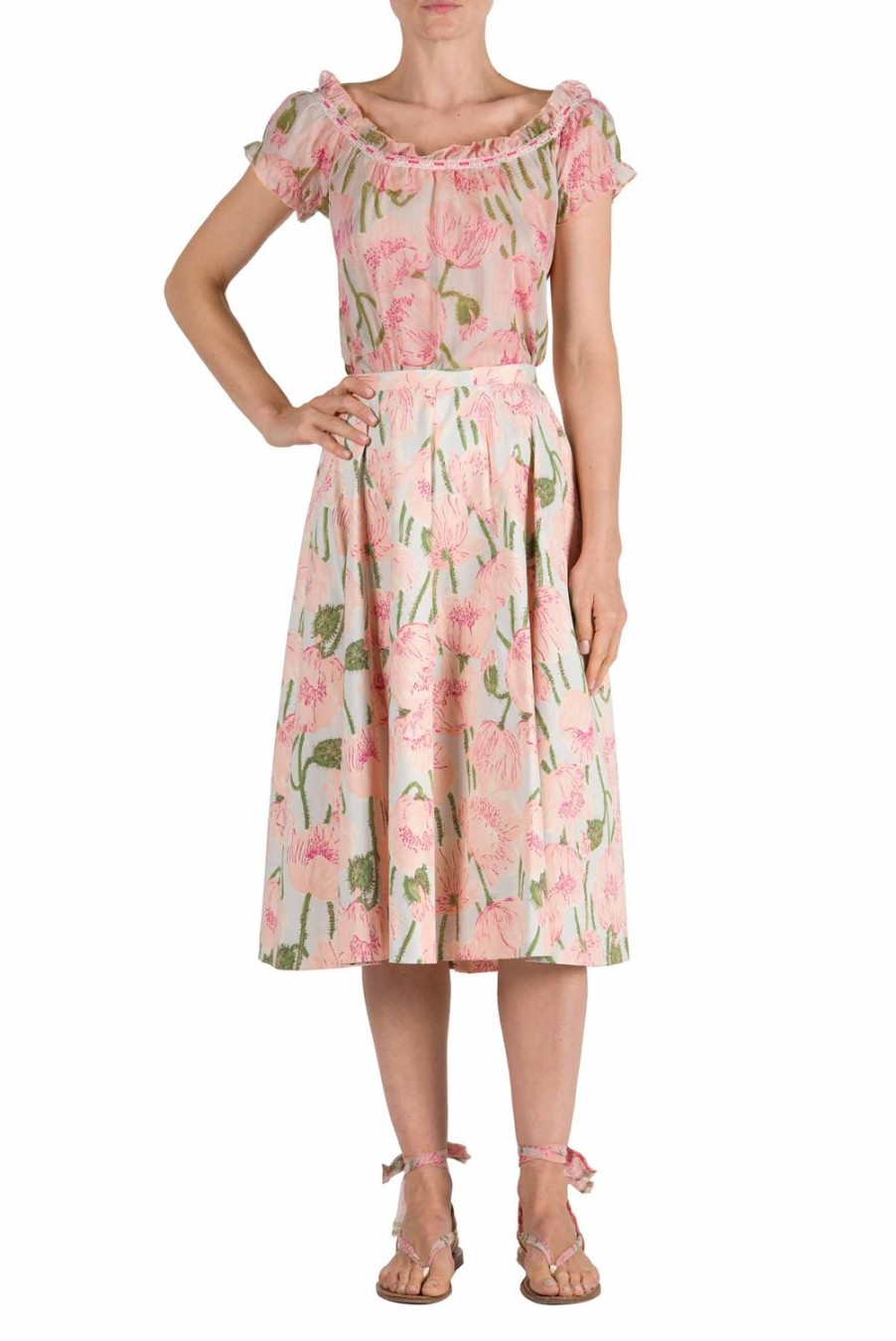 Skirts | Luisa Beccaria Macro Poppies Cotton Stretch Skirt