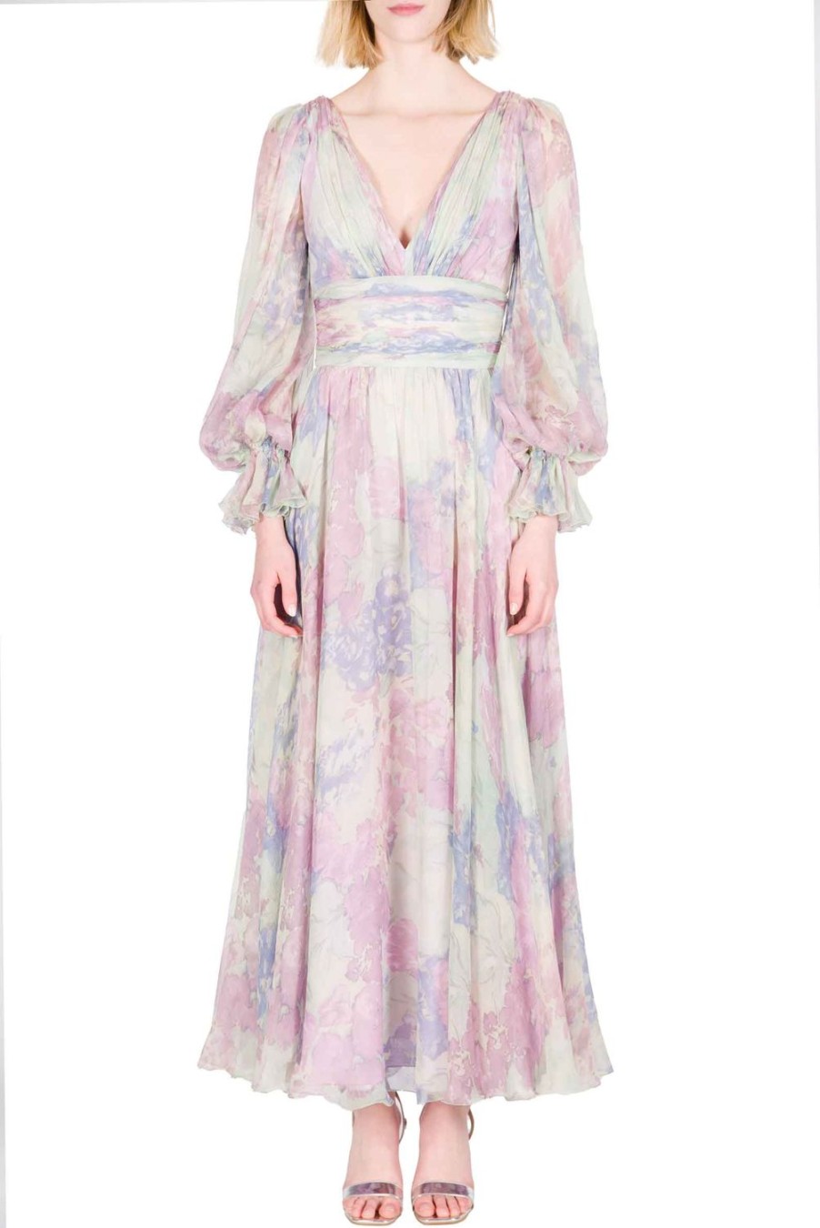 Dresses | Luisa Beccaria Luna Printed Chiffon Dress In Abstract Flowers