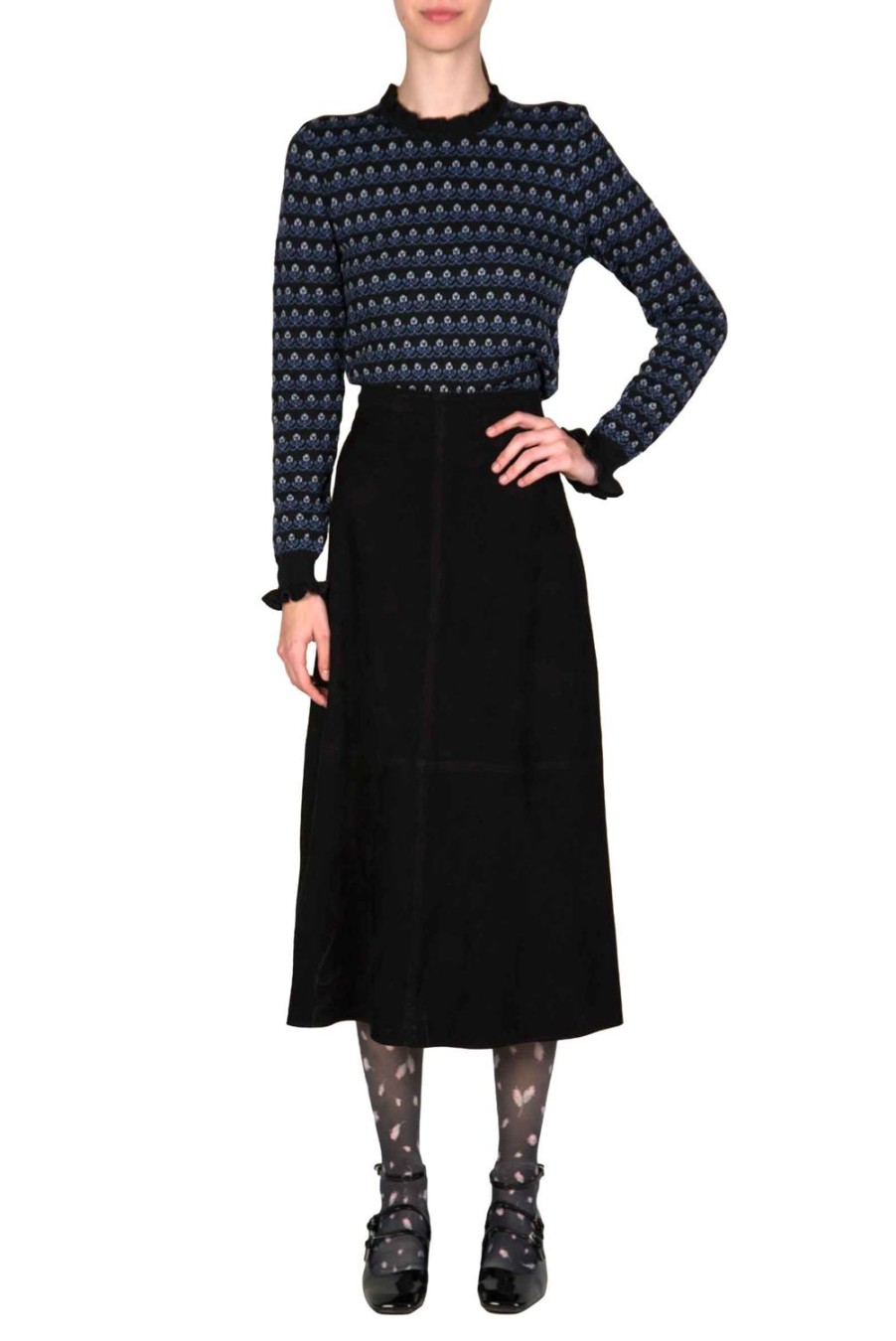 Skirts | Luisa Beccaria Black Suede Midi Skirt