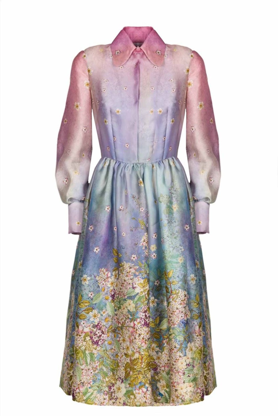 Dresses | Luisa Beccaria Floral Print Silk Organza Pussy Bow Dress