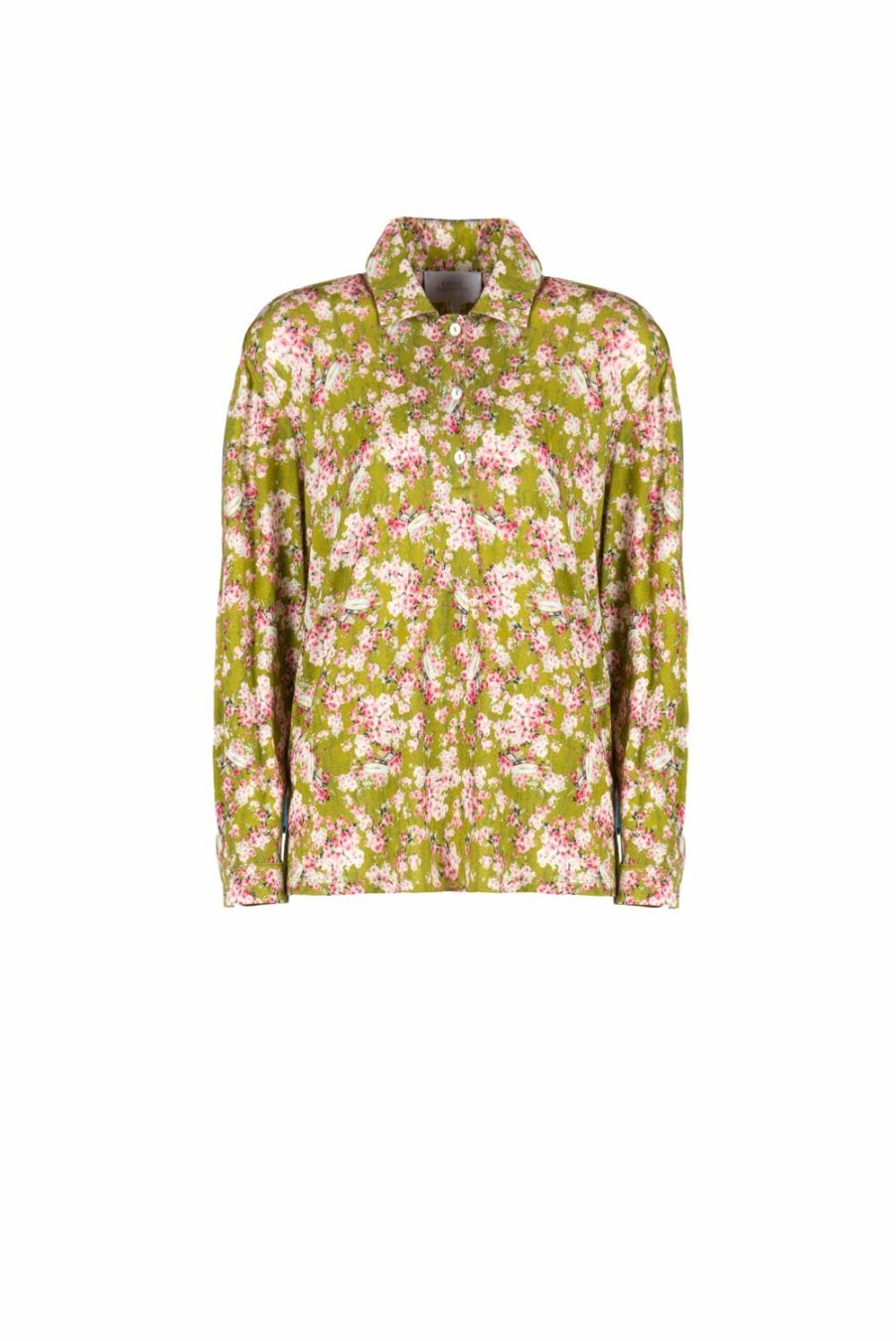 Tops & Blouses | Luisa Beccaria Green Printed Rose Buds Jersey Polo