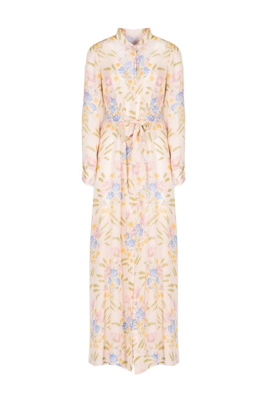 Dresses | Luisa Beccaria Printed Georgette Sash Dress In Macro Blooming Mirage