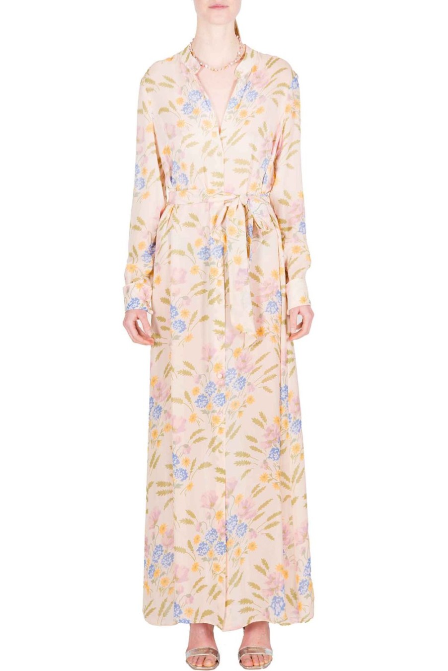 Dresses | Luisa Beccaria Printed Georgette Sash Dress In Macro Blooming Mirage