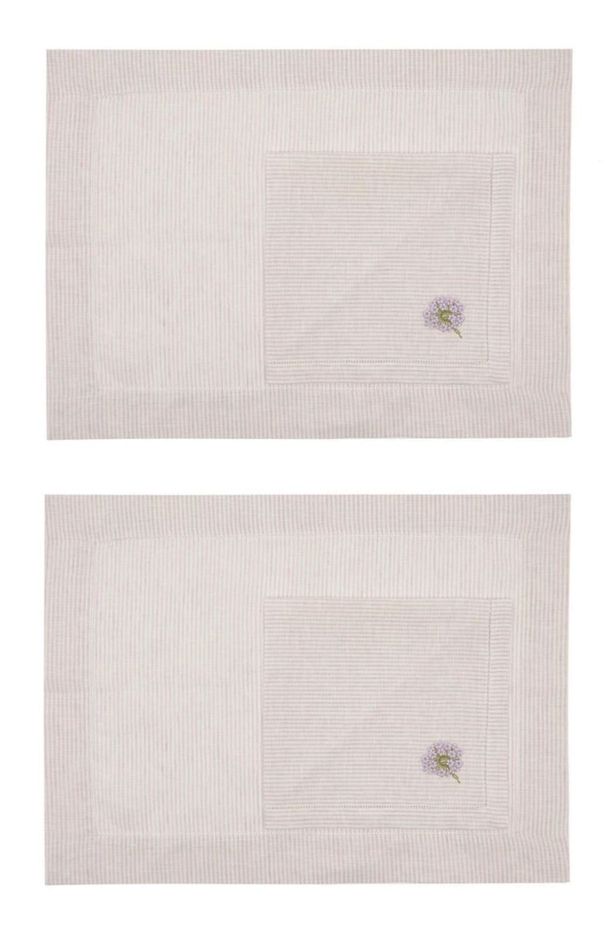 Tablecloth | Luisa Beccaria Striped Set Of Two Embroidered Linen Placemats And Napkins