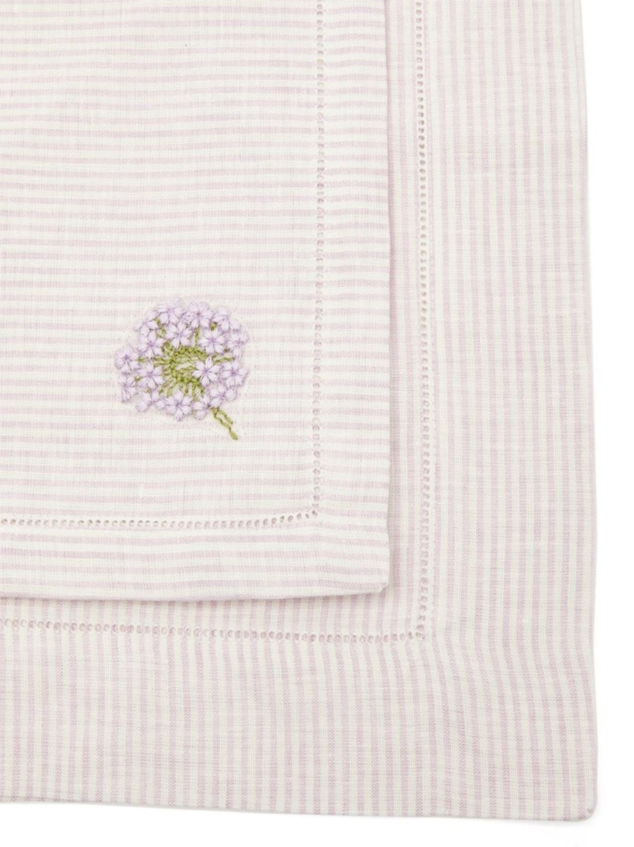 Tablecloth | Luisa Beccaria Striped Set Of Two Embroidered Linen Placemats And Napkins