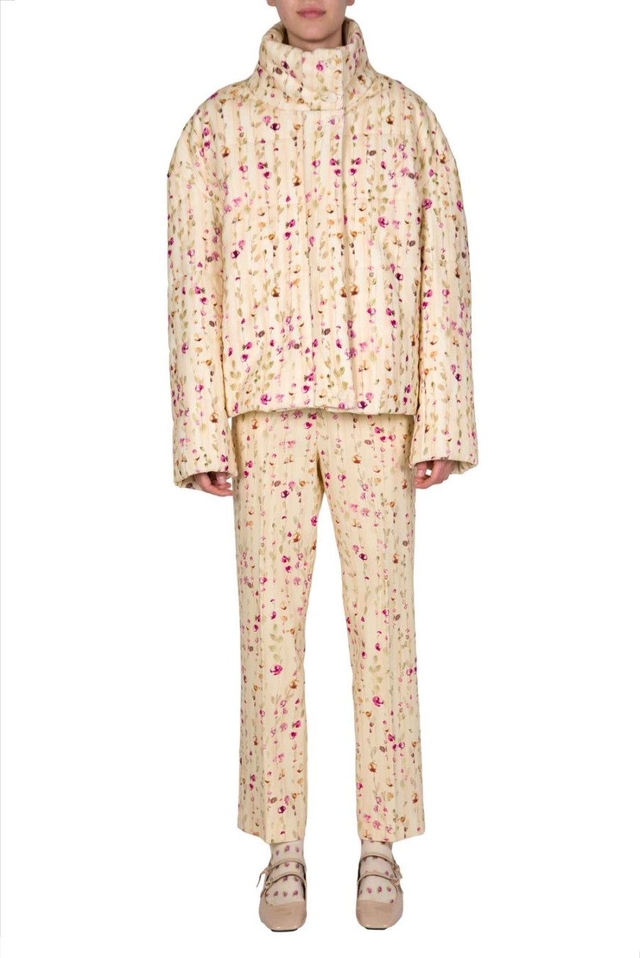 Jackets & Coats | Luisa Beccaria Flower Garland Corduroy Padded Bomber