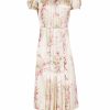 Dresses | Luisa Beccaria Stretch Satin Printed Circle Of Roses Pleated Dress