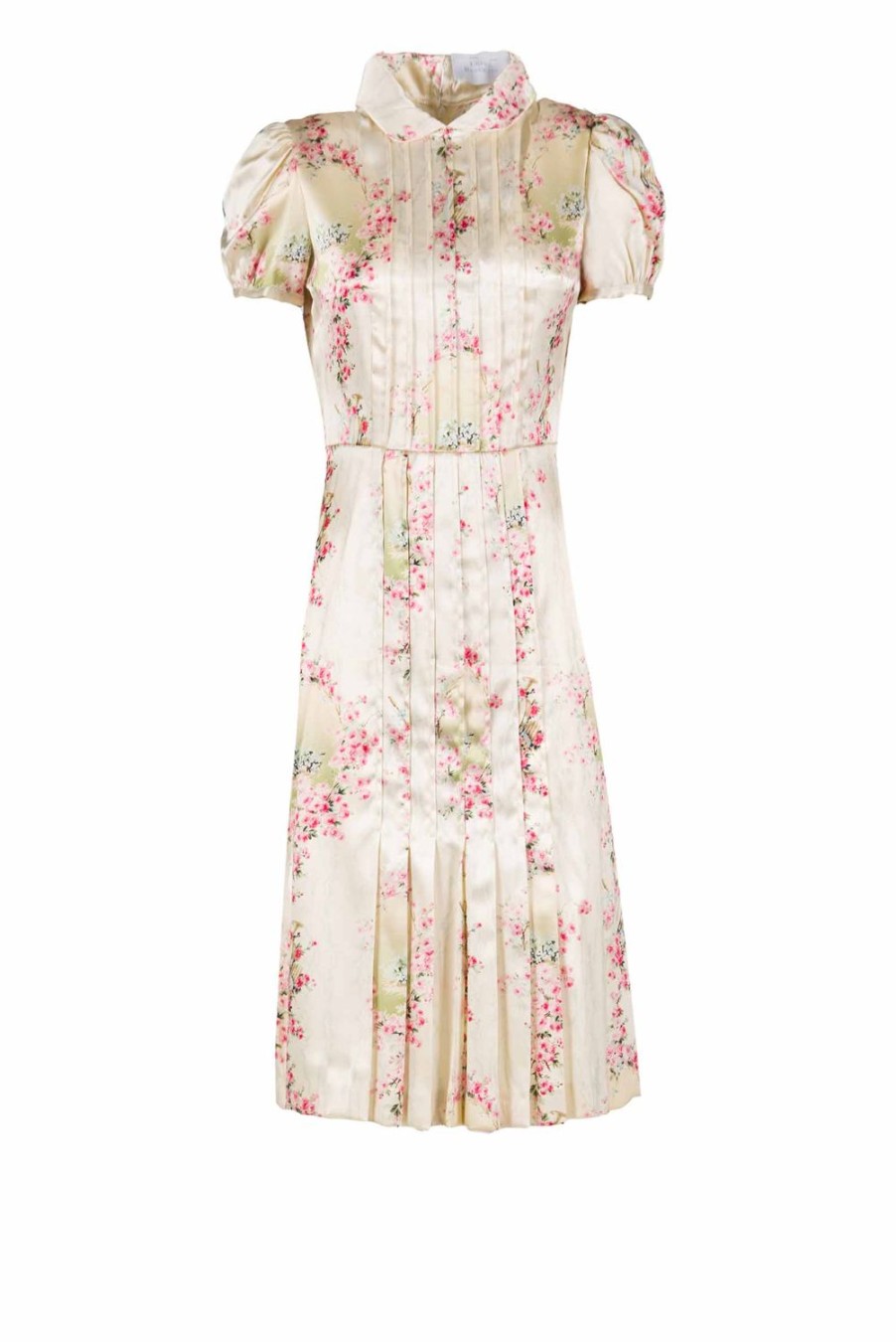 Dresses | Luisa Beccaria Stretch Satin Printed Circle Of Roses Pleated Dress