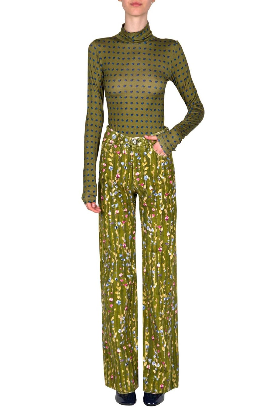 Trousers & Shorts | Luisa Beccaria Flower Garland Corduroy Palazzo Pants