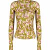 Tops & Blouses | Luisa Beccaria Green Printed Rose Buds Jersey Turtleneck