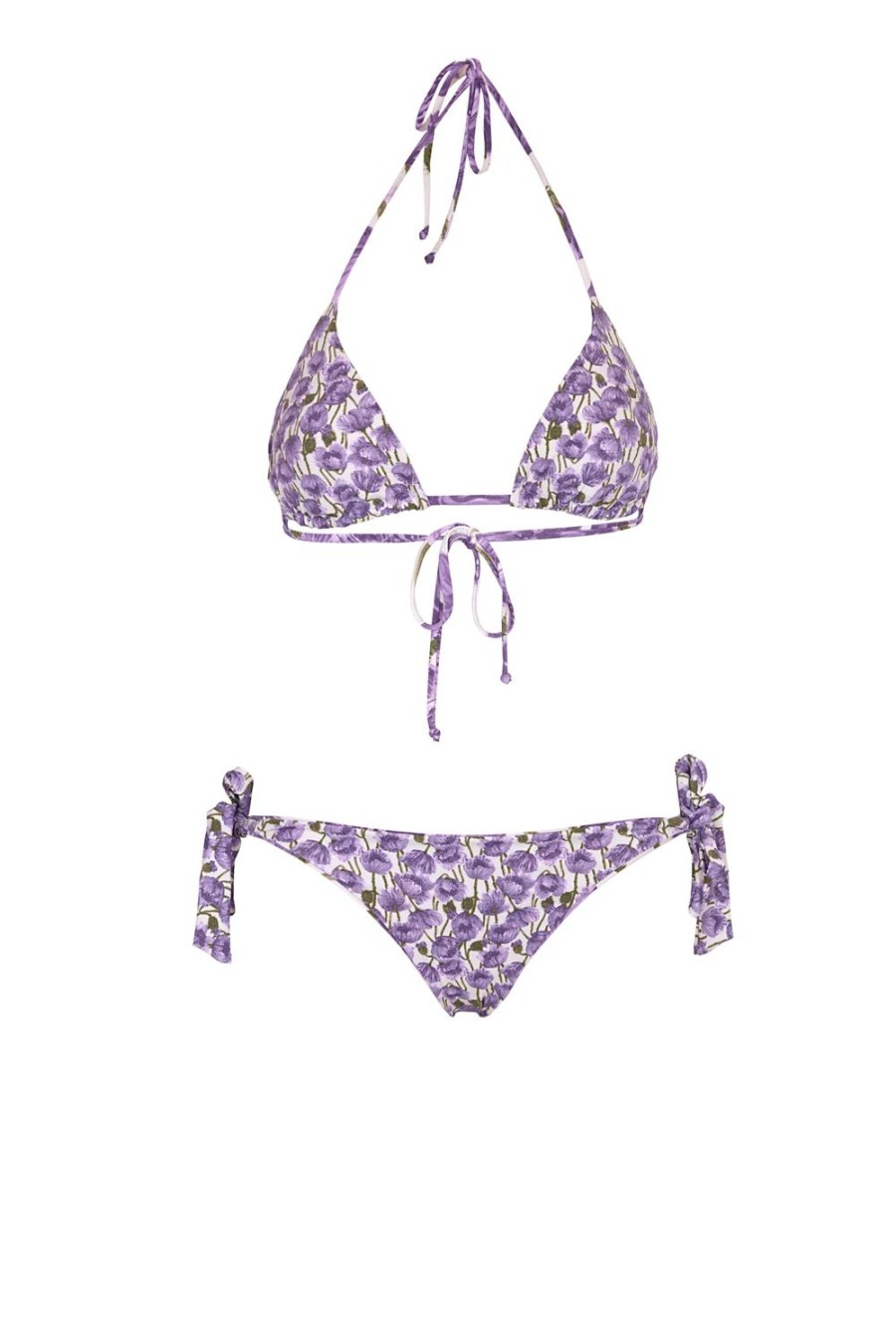 Swimwear | Luisa Beccaria Triangle And Slip Bikini Lilac Poppies Double Face