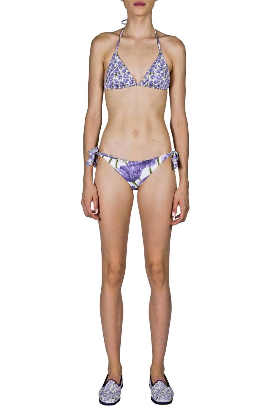 Swimwear | Luisa Beccaria Triangle And Slip Bikini Lilac Poppies Double Face