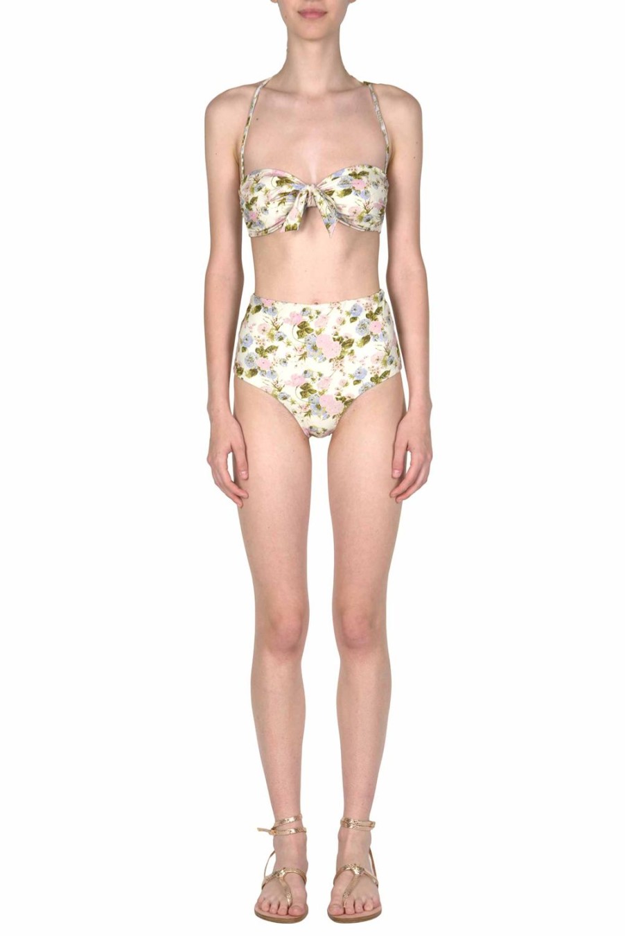 Swimwear | Luisa Beccaria Band And High Waist Slip Blooming Roses Double Face