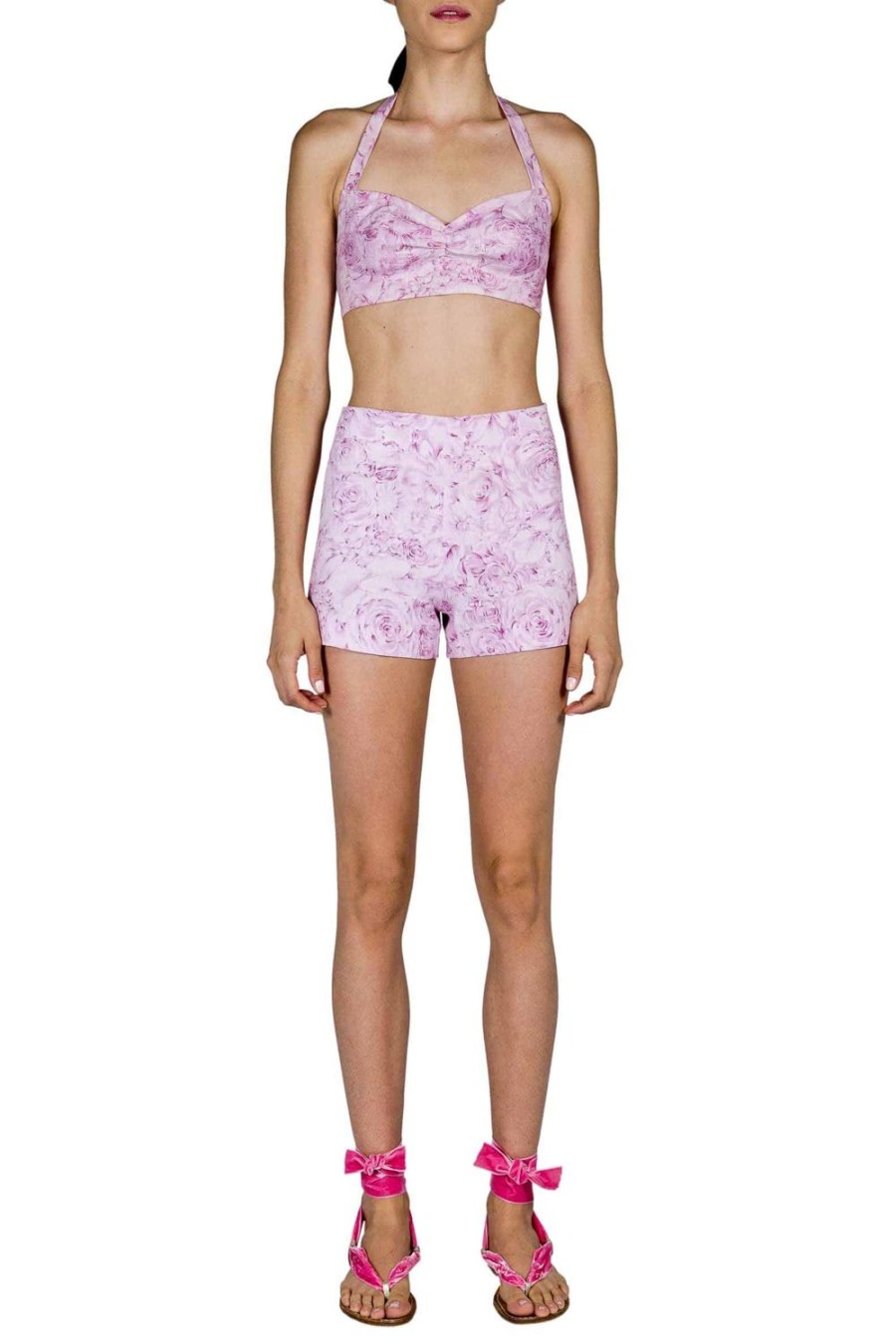 Trousers & Shorts | Luisa Beccaria Roses Printed Linen Shorts Pink