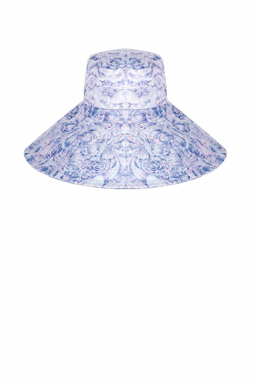 Hat | Luisa Beccaria Purple Roses Printed Capri Linen Hat