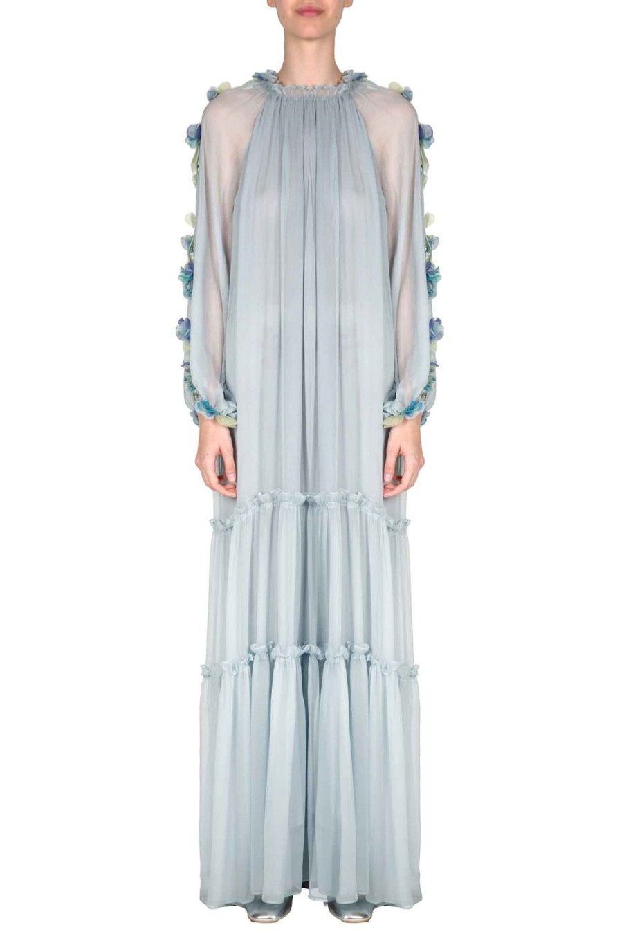 Dresses | Luisa Beccaria Chiffon Maxi Dress With Flower Detail