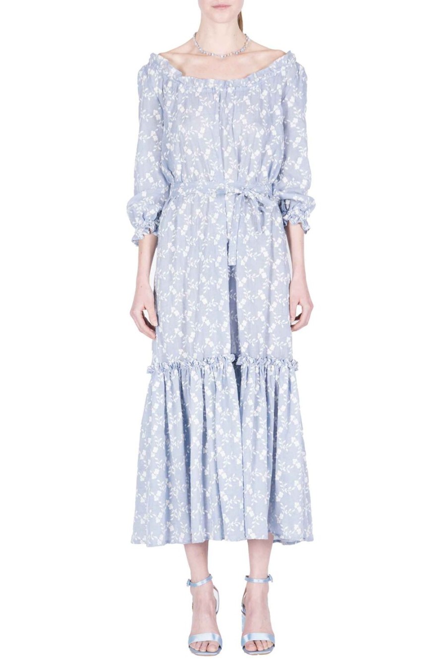 Dresses | Luisa Beccaria Floral Embroidered Cotton Dress With A Flounce