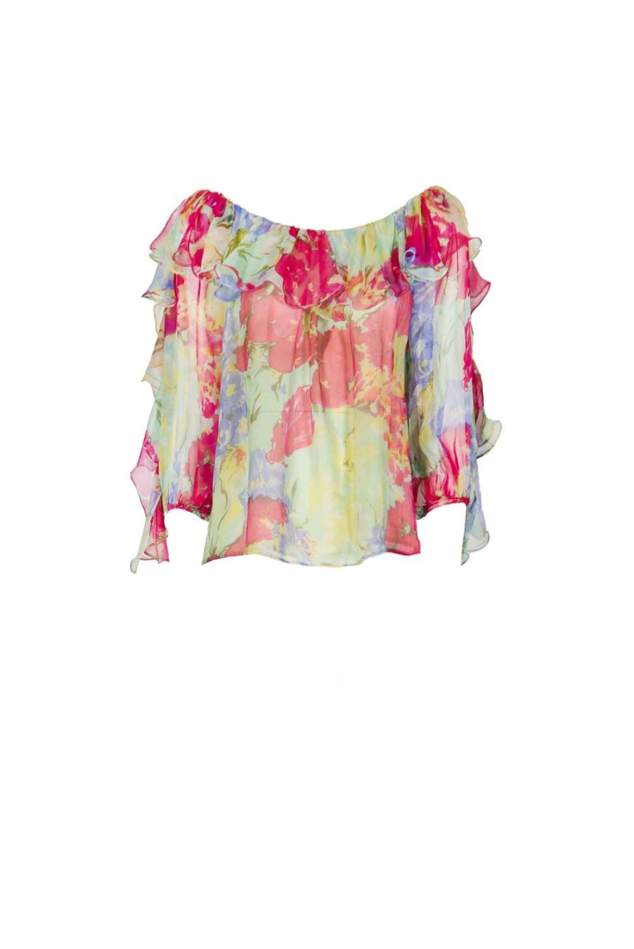 Tops & Blouses | Luisa Beccaria Chiffon Volant Blouse In Abstract Flowers