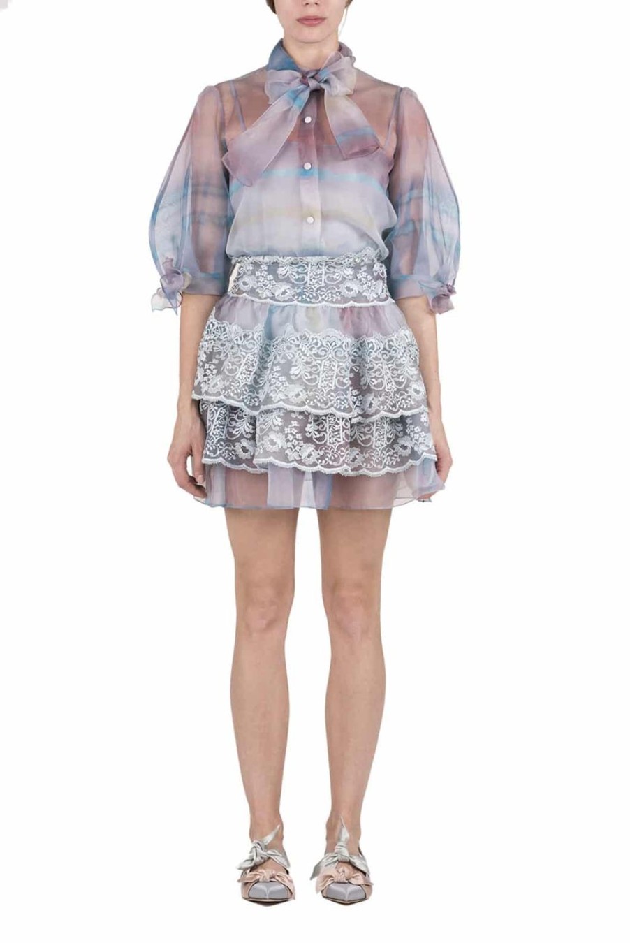 Skirts | Luisa Beccaria Color Melt Organza Tiered Mini Skirt