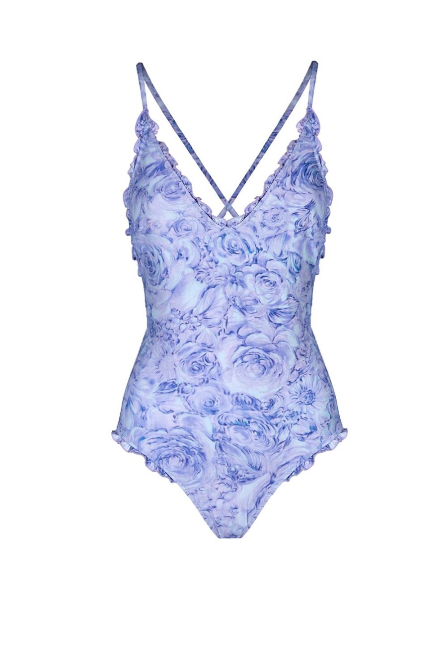 Swimwear | Luisa Beccaria One-Piece Swimsuit V Neckline Lilac Roses