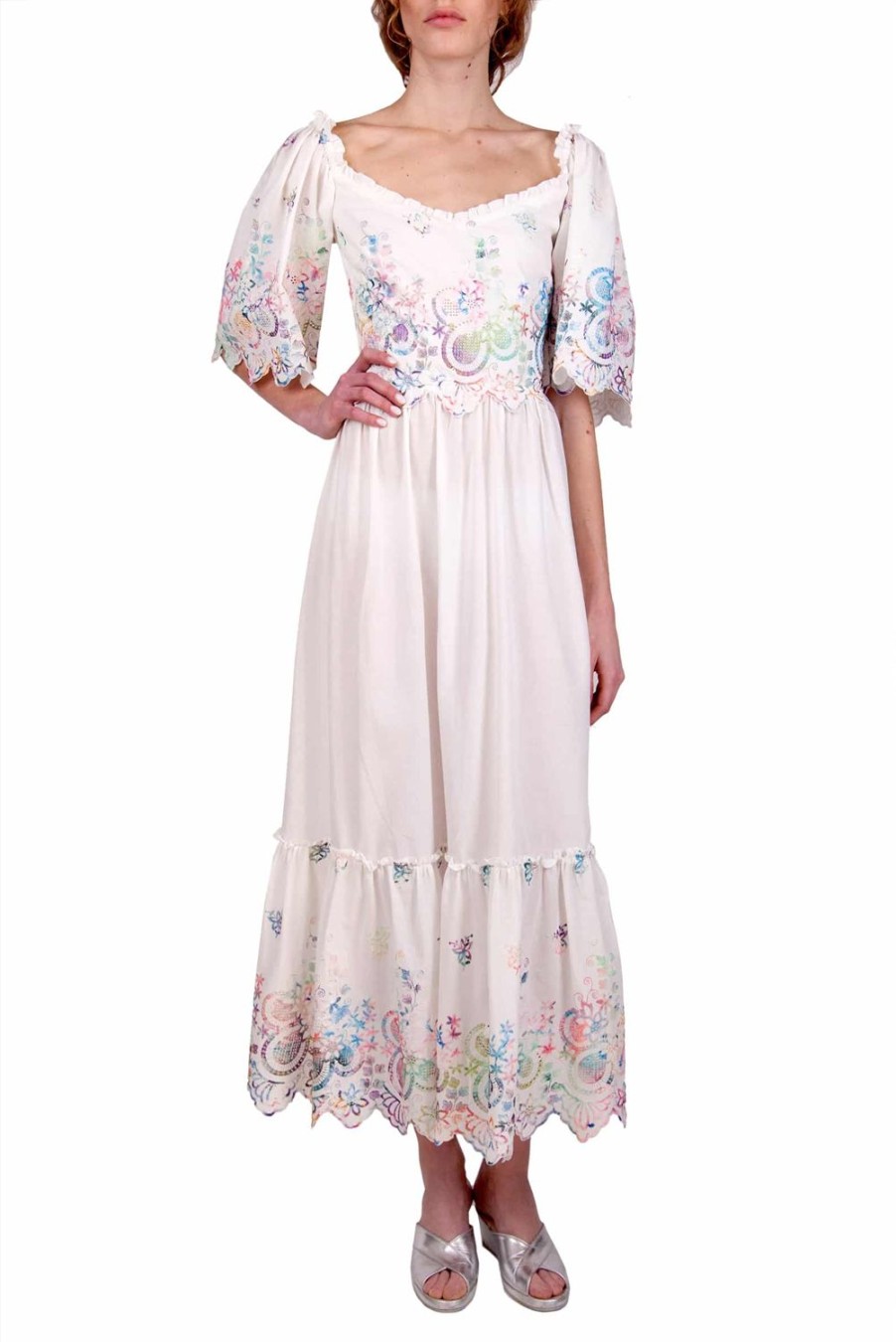 Dresses | Luisa Beccaria White Cotton Dress Embroidered