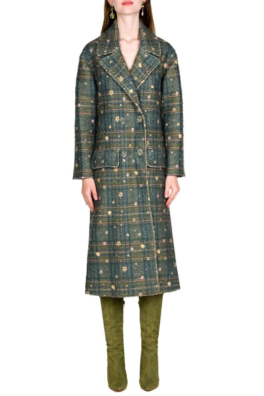 Jackets & Coats | Luisa Beccaria Print Double-Breasted Plaid Coat