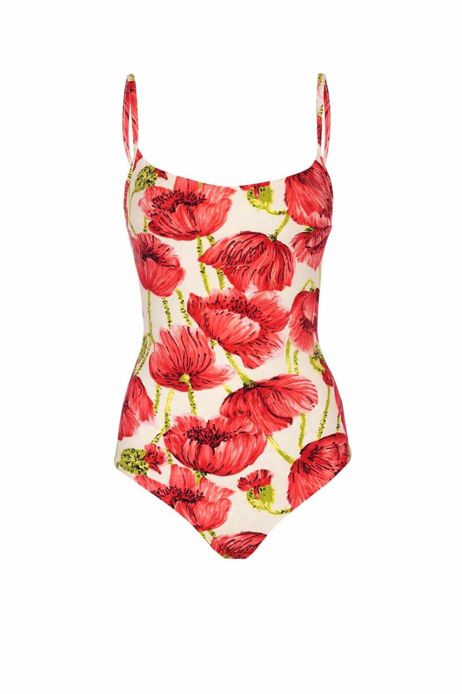 Swimwear | Luisa Beccaria One-Piece Swimsuit Red Poppies Double Face