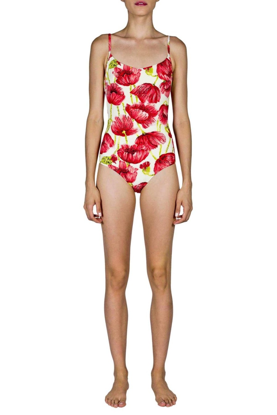 Swimwear | Luisa Beccaria One-Piece Swimsuit Red Poppies Double Face