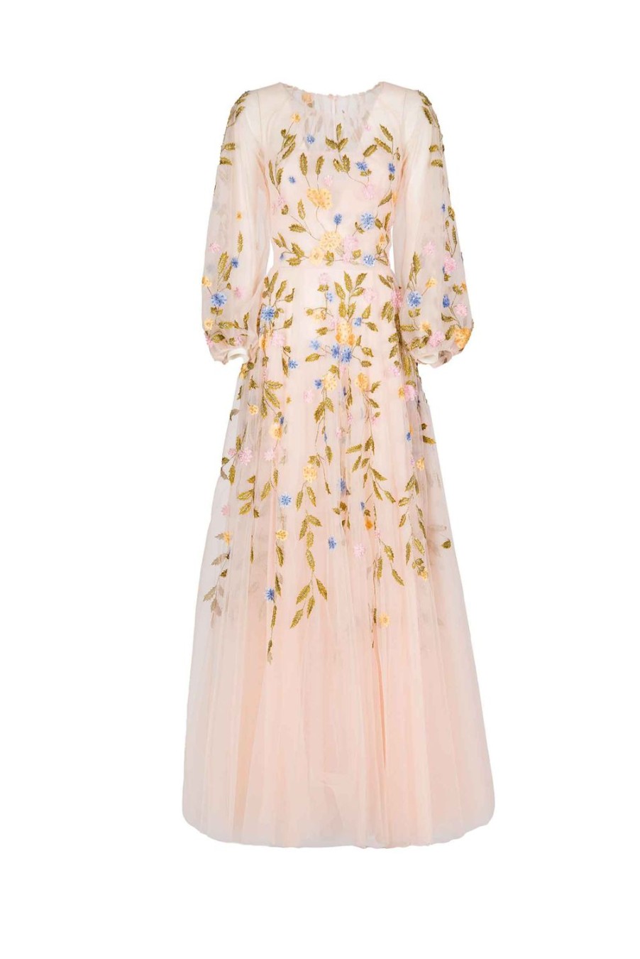 Dresses | Luisa Beccaria Embroidered Tulle Long Sleeve Gown