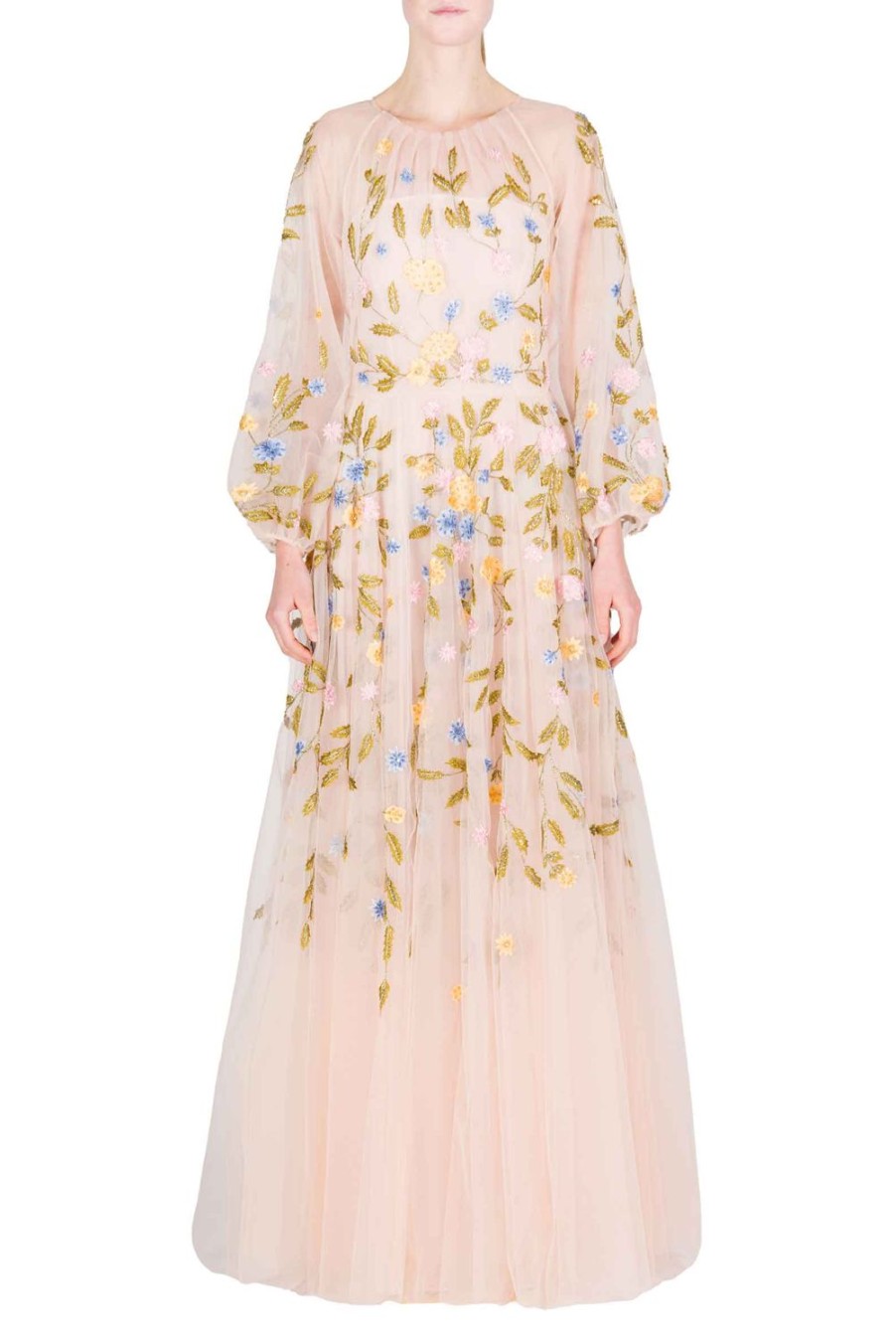 Dresses | Luisa Beccaria Embroidered Tulle Long Sleeve Gown