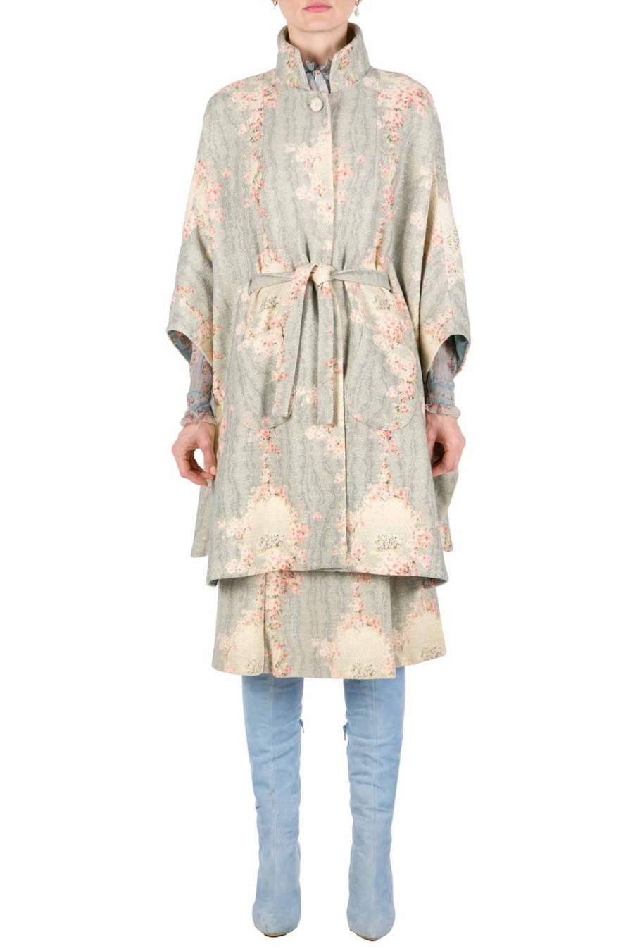 Jackets & Coats | Luisa Beccaria Wool Printed Circle Of Roses Cape With Lurex