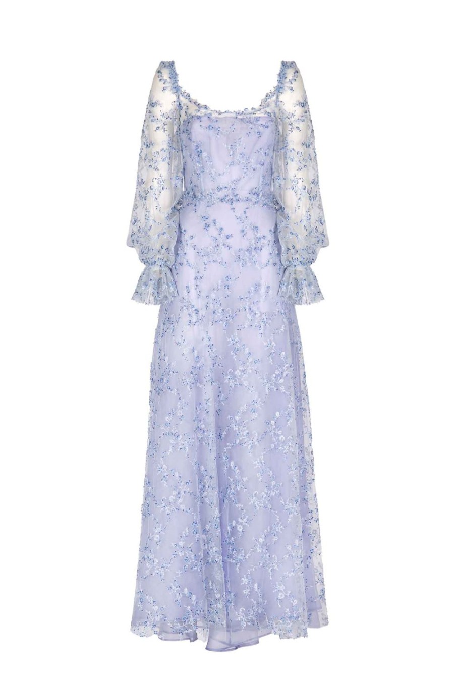 Dresses | Luisa Beccaria Blue Tulle Evening Dress With Embroidery