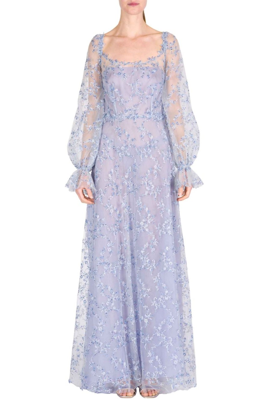 Dresses | Luisa Beccaria Blue Tulle Evening Dress With Embroidery