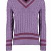 Knitwear | Luisa Beccaria Purple Cable Cashmere V-Neck Jumper